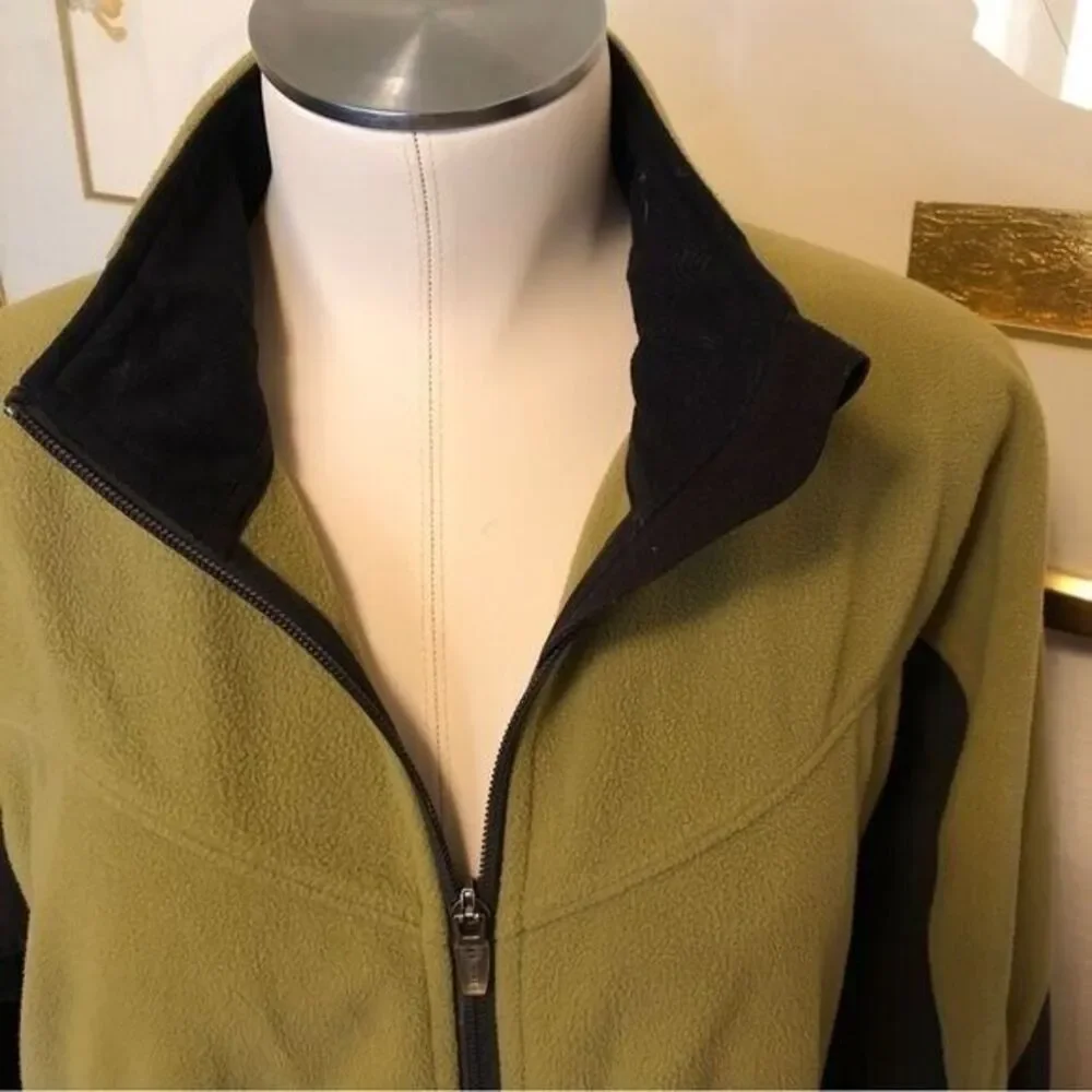 REI Women's Large Green‎ Fleece Full Zip Jacket Black Side Panels Hiking Camping